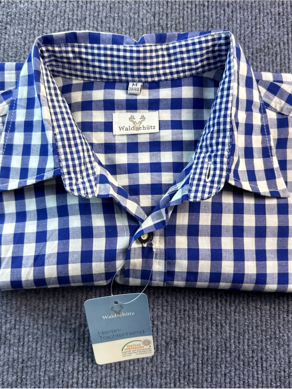 WALDSCHUTZ Button Front Dress Shirt Size MEDIUM (39 / 40) Blue Check NWT